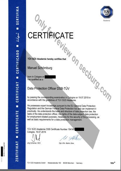 TÜV Data Protection Officer certificate